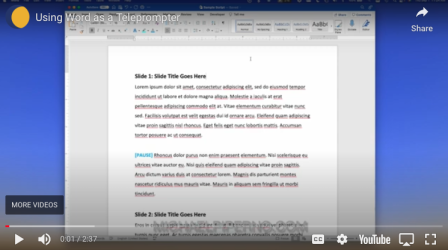 Youtube Video of Words being used as a telepromter